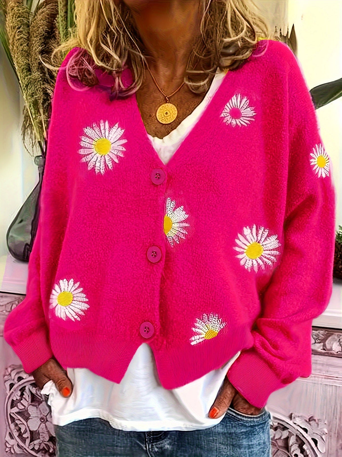Manon - Cardigan Féminin Fleuri Boutonné