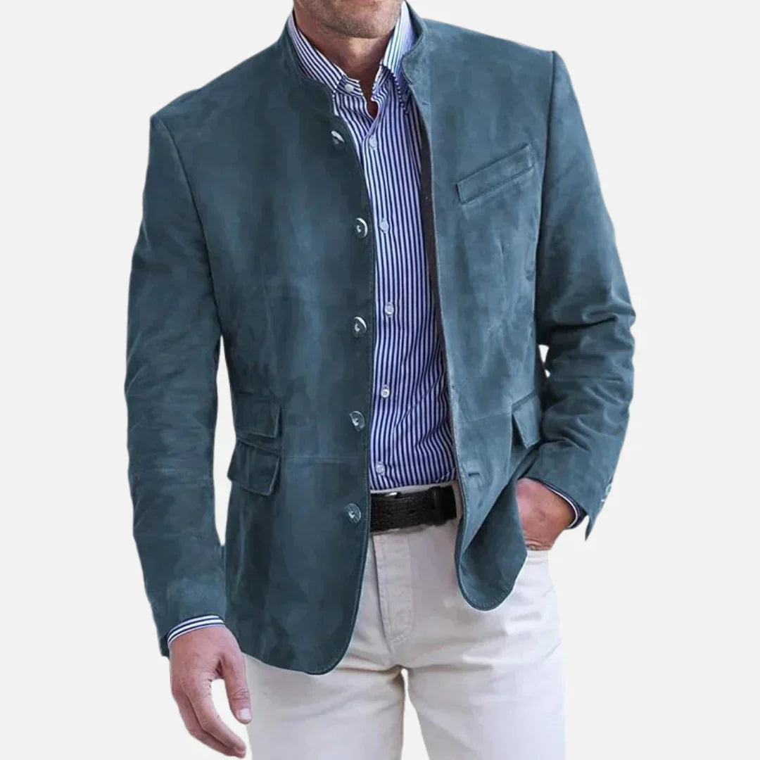 Gilles | Blazer Élégant Daim Col Mao