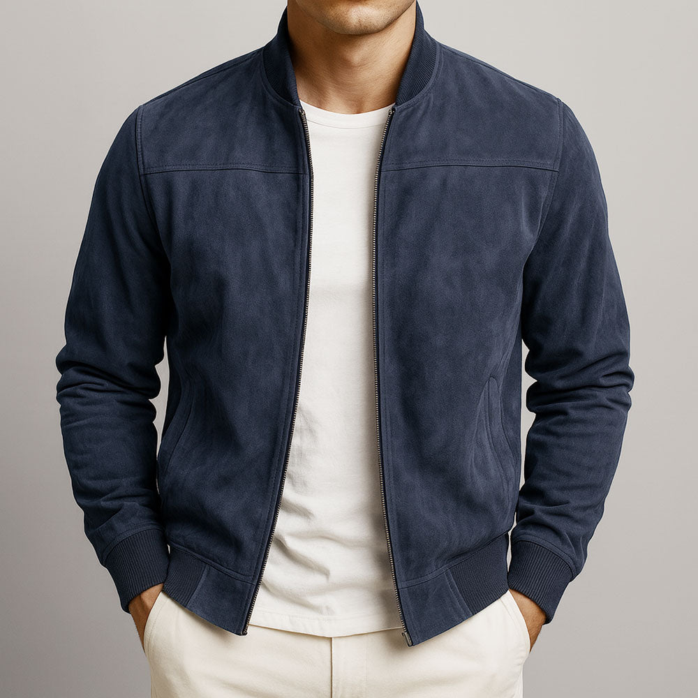 Vincent - Veste Élégante Daim Col Montant