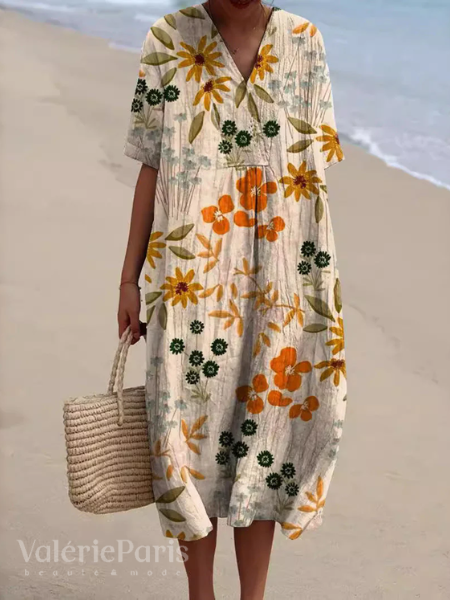 Pascale - Robe en coton - Respirant, Imprimé floral raffiné - Femme