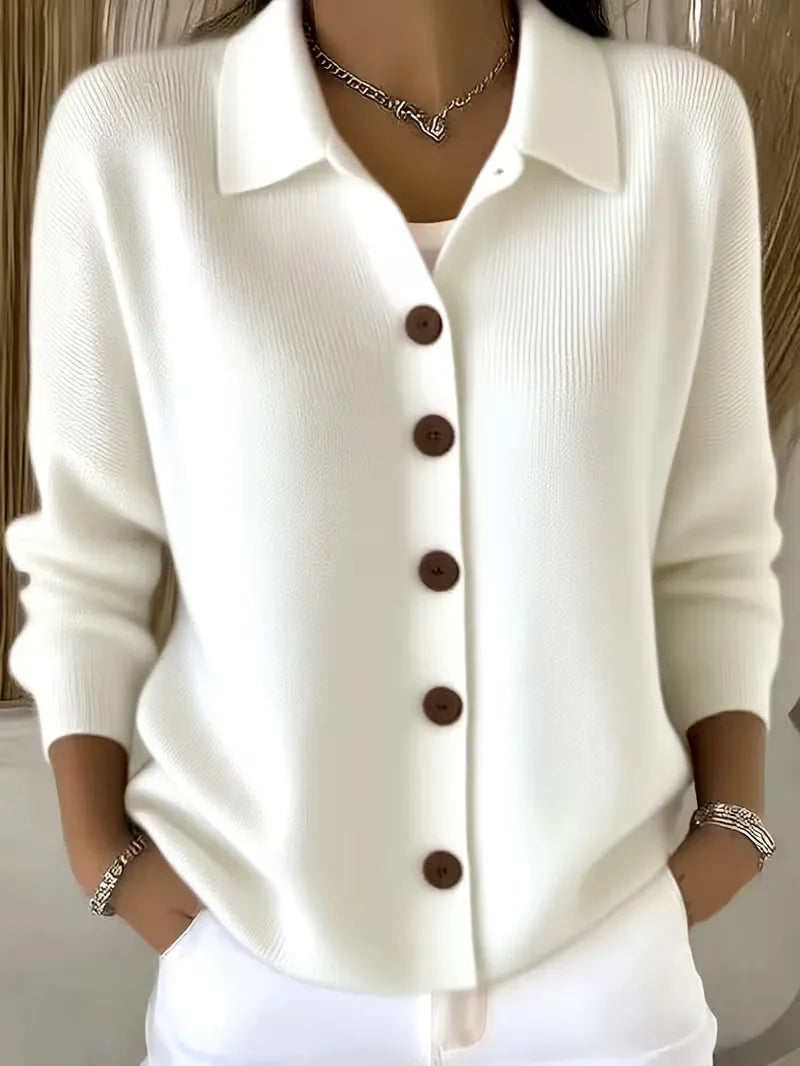 Sophie - Gilet Élégant Col Chemise Maille Fine