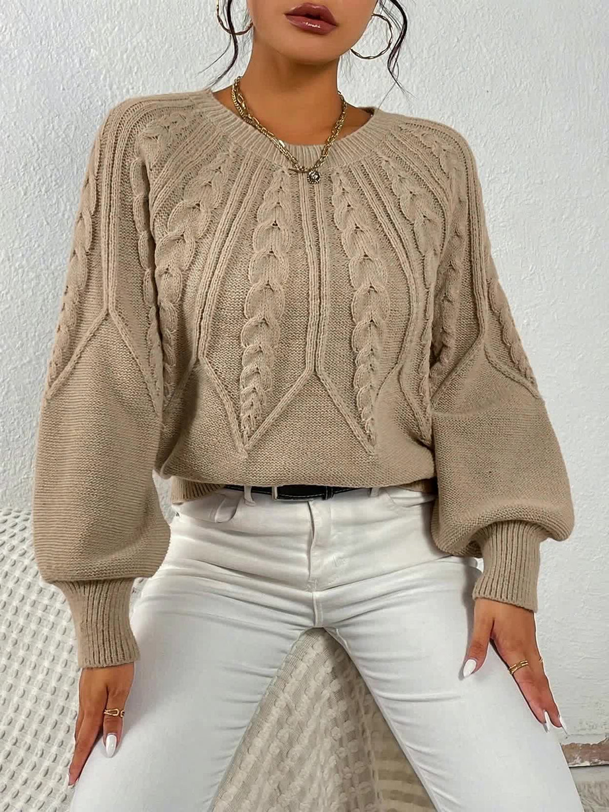 Nathalie - Pull Élégant Torsadé Manches Bouffantes