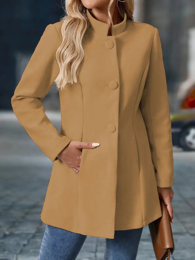 Isabelle - Veste Élégante Boutonnée Col Montant