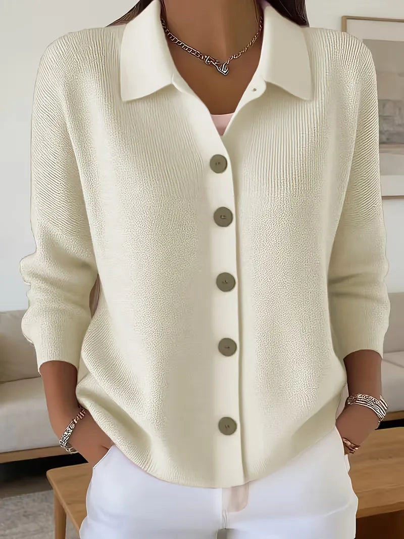 Sophie - Gilet Élégant Col Chemise Maille Fine