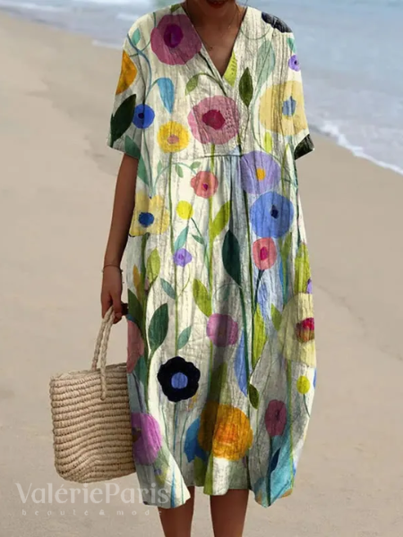 Pascale - Robe en coton - Respirant, Imprimé floral raffiné - Femme