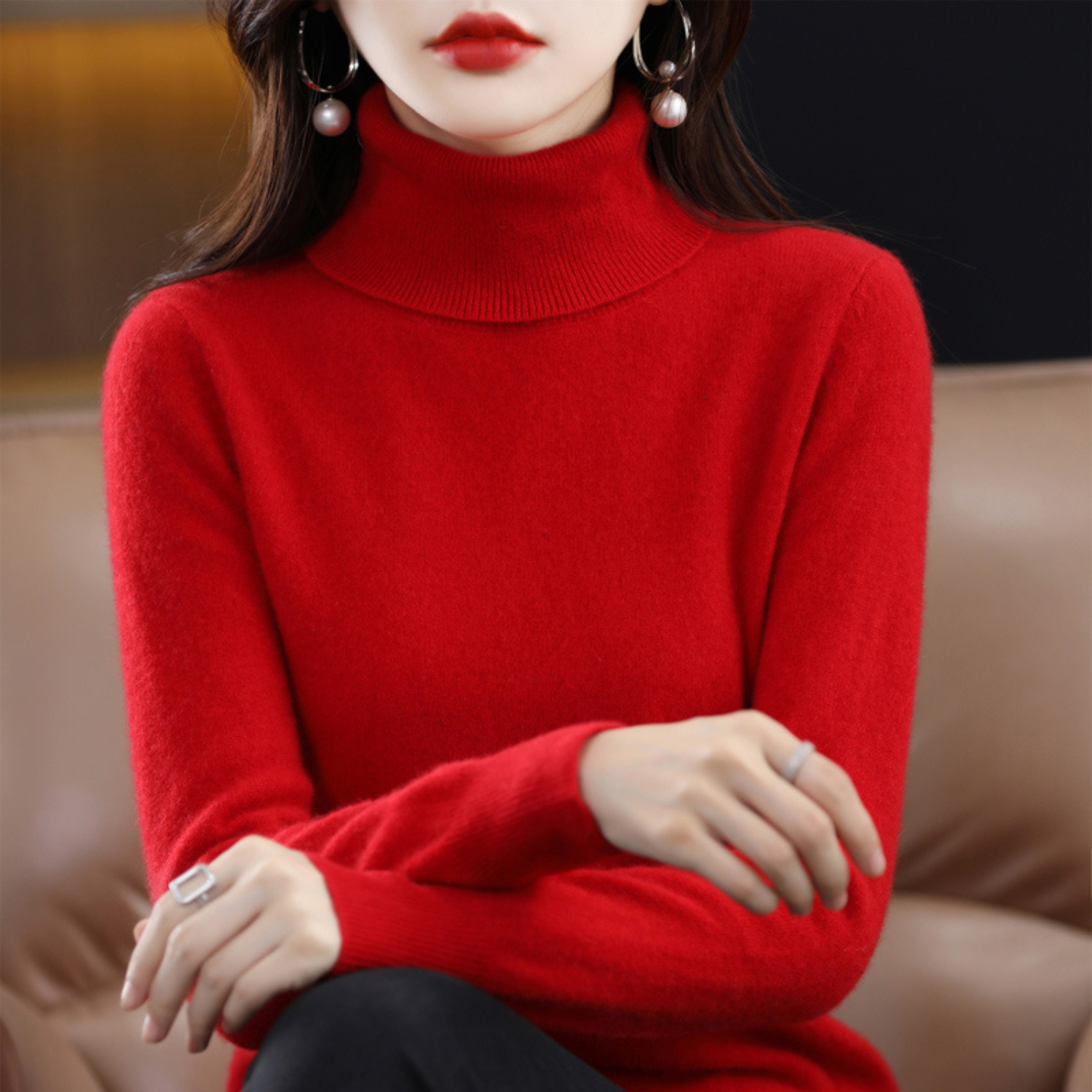 Rose - Pull Cachemire Col Roulé Femme