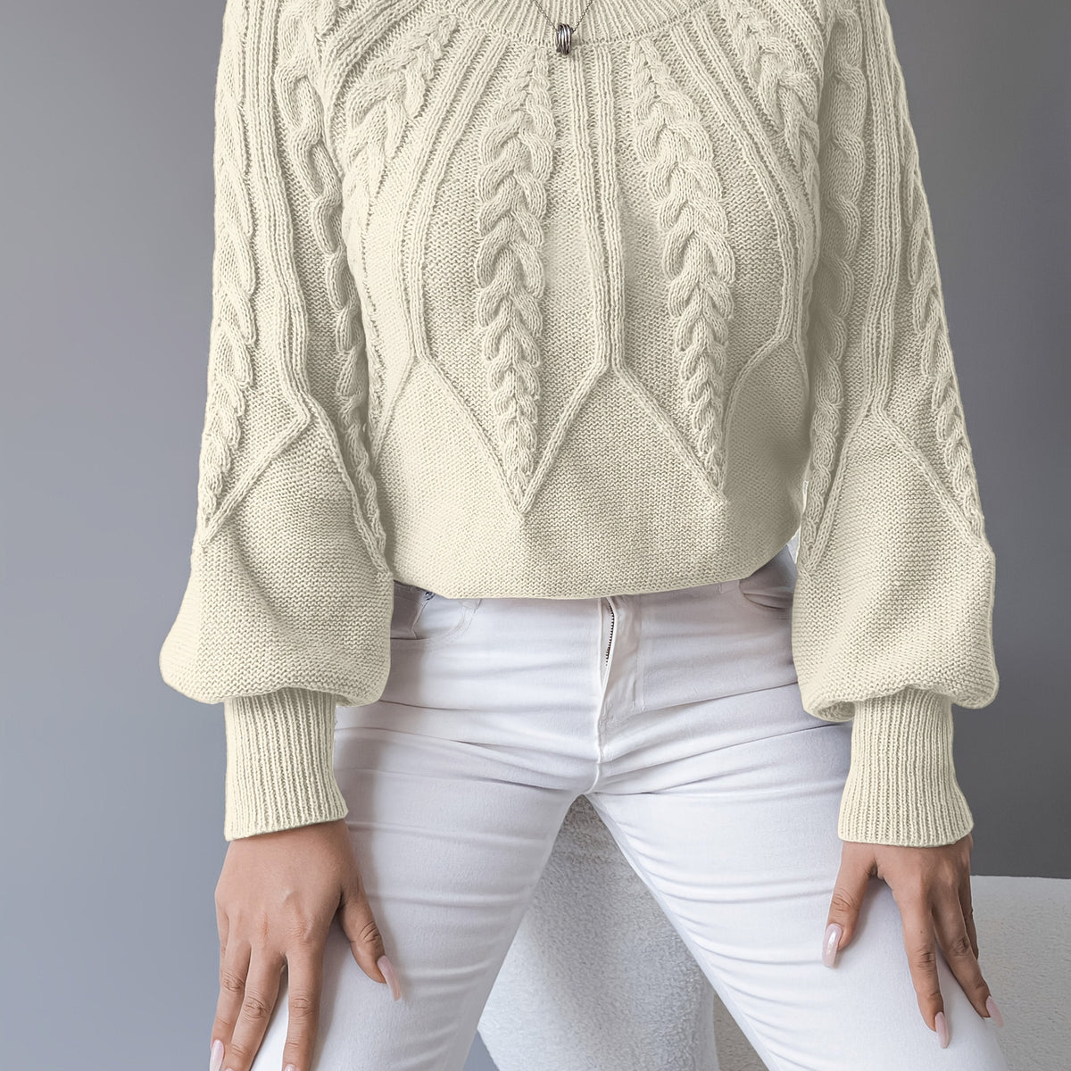 Nathalie - Pull Élégant Torsadé Manches Bouffantes