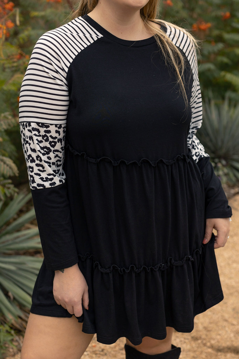 Brigitte - Robe oversize - Manches imprimé léopard, Volants, Femme