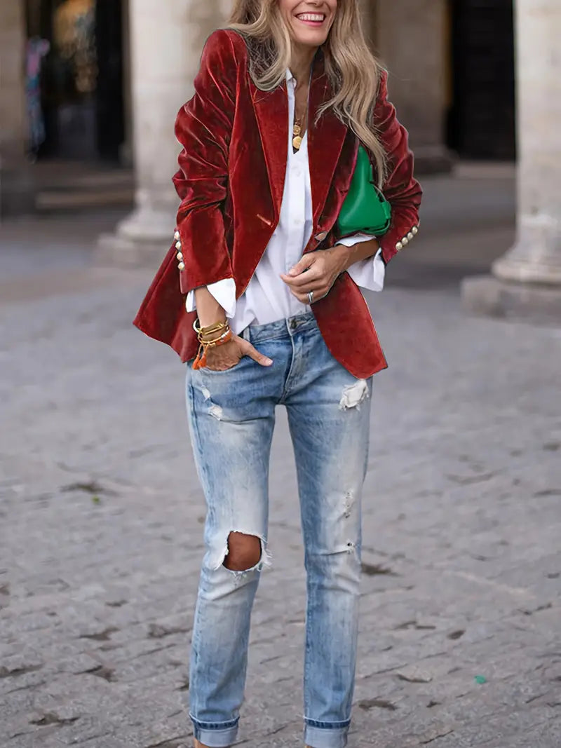 Isabelle - Blazer Élégant Velours Boutons