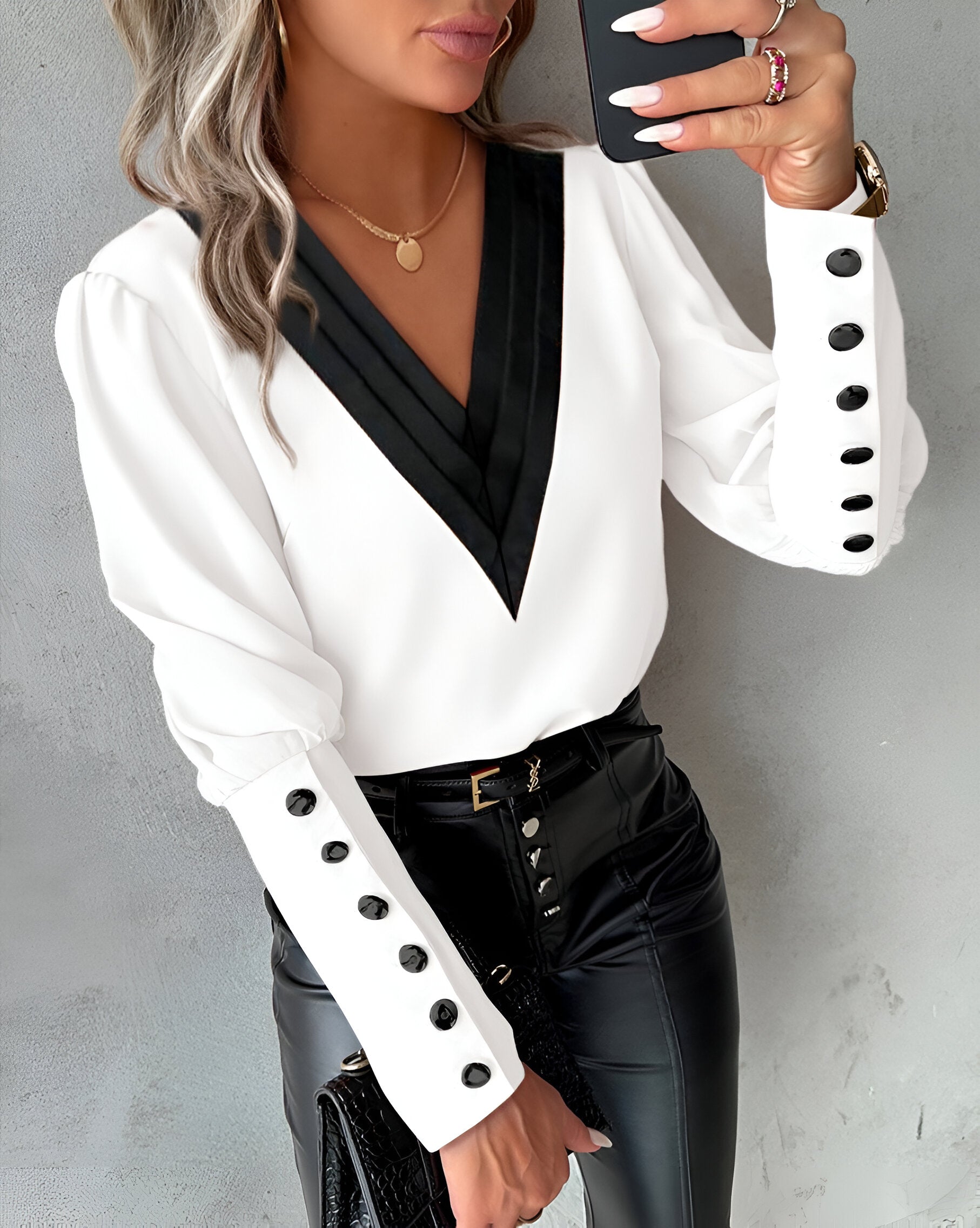 Blouse Femme Col V À Manches Bouffantes - Michèle