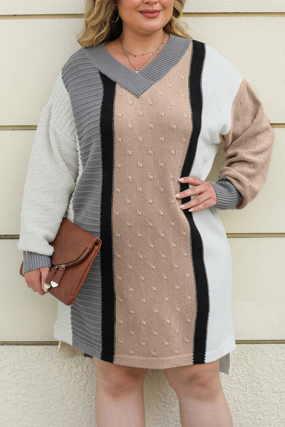 Laurence - Robe pull oversize - Bouclé, Blocs de couleurs, Femme