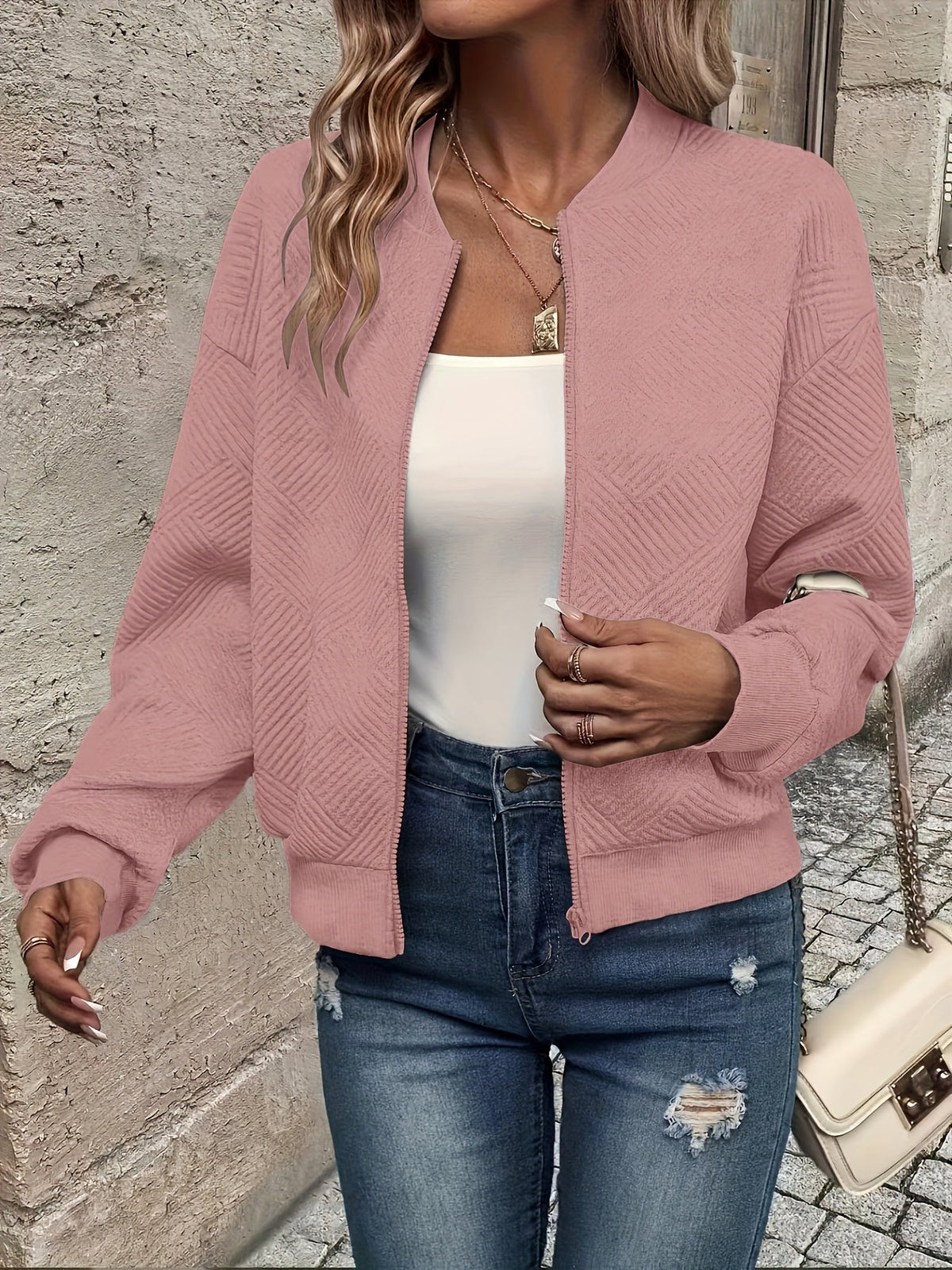Sylvie - Veste Élégante Zippée Texturée