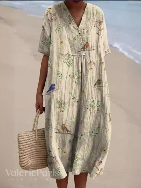 Pascale - Robe en coton - Respirant, Imprimé floral raffiné - Femme