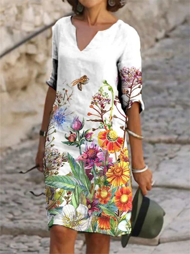 Julie - Robe Tunique Femme Fleurie en Lin
