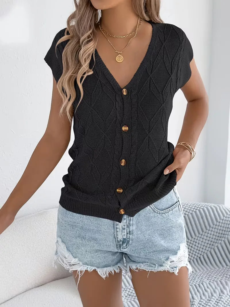 Nathalie - Gilet Flatteur Boutonné Col V