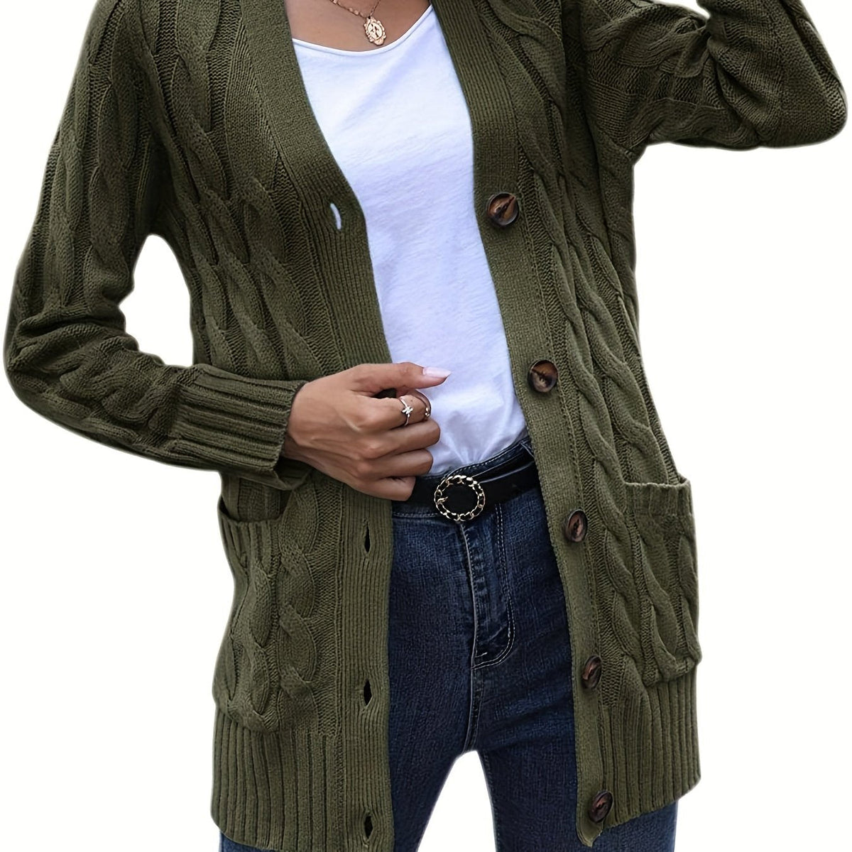 Aurélie - Cardigan Élégant Torsadé Maille Épaisse