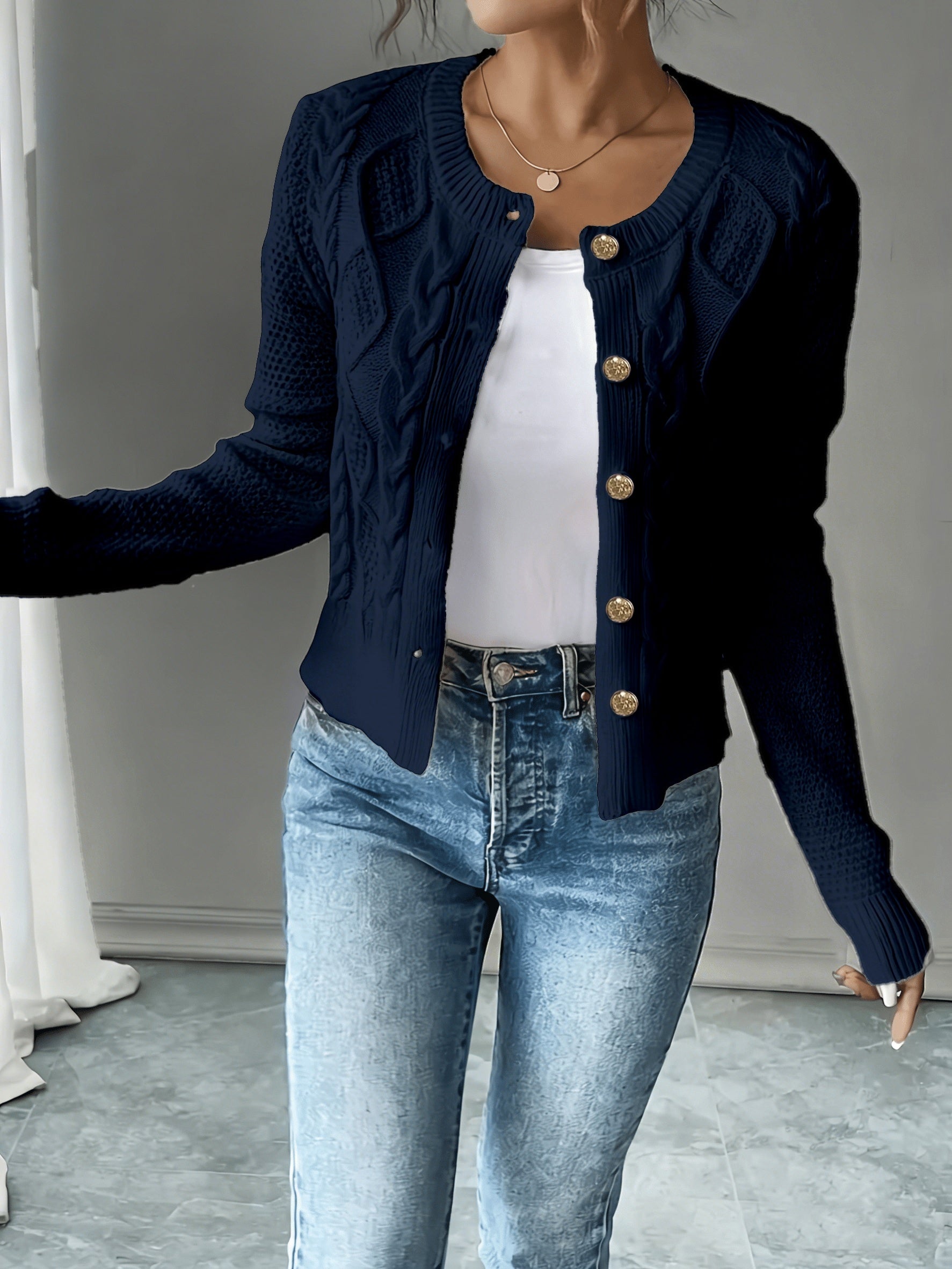 Christine - Cardigan Élégant Torsadé Boutonné