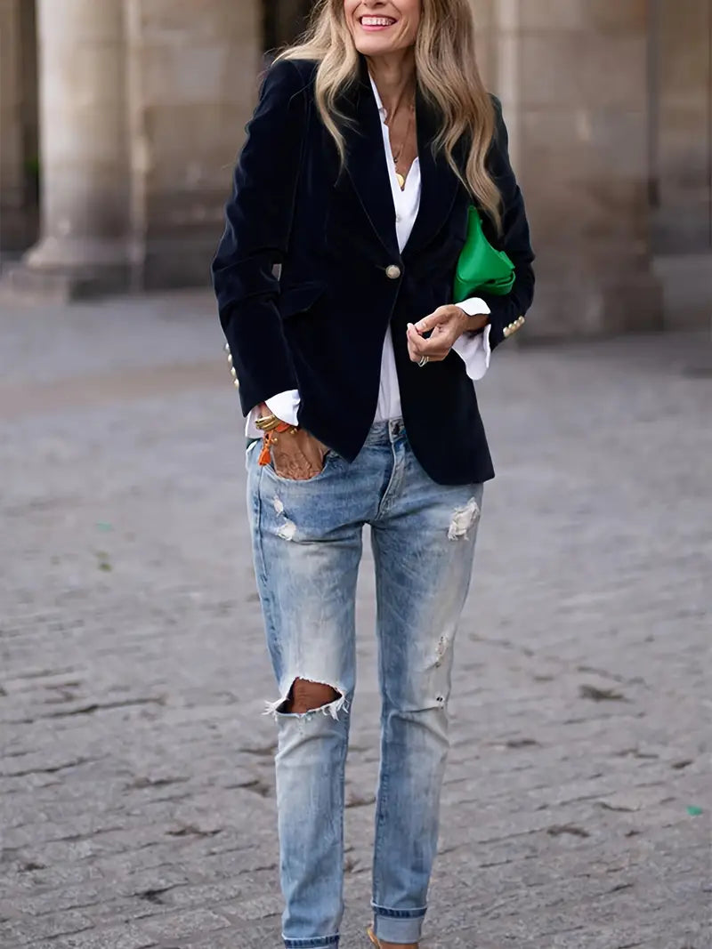 Isabelle - Blazer Élégant Velours Boutons