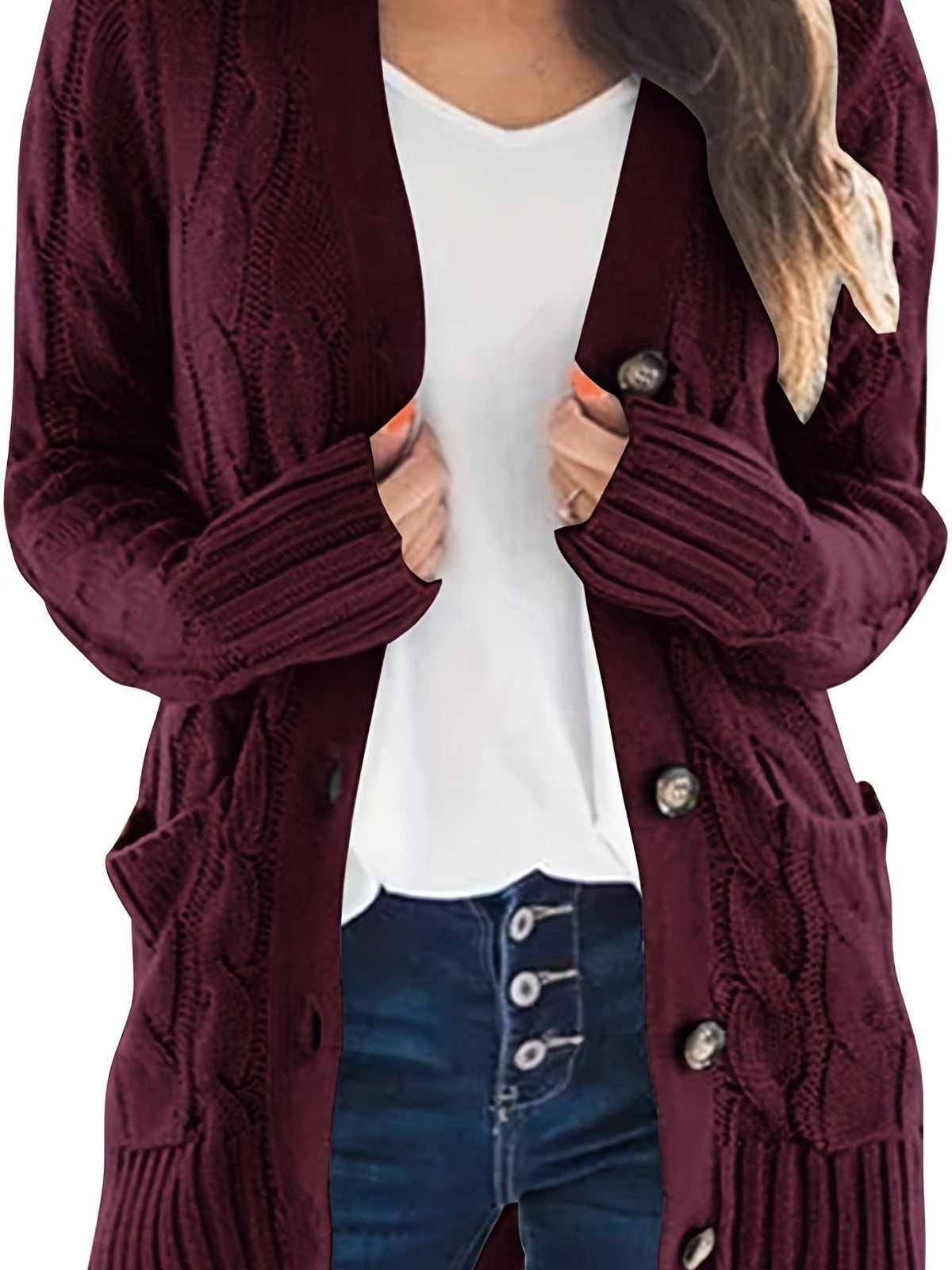Aurélie - Cardigan Élégant Torsadé Maille Épaisse