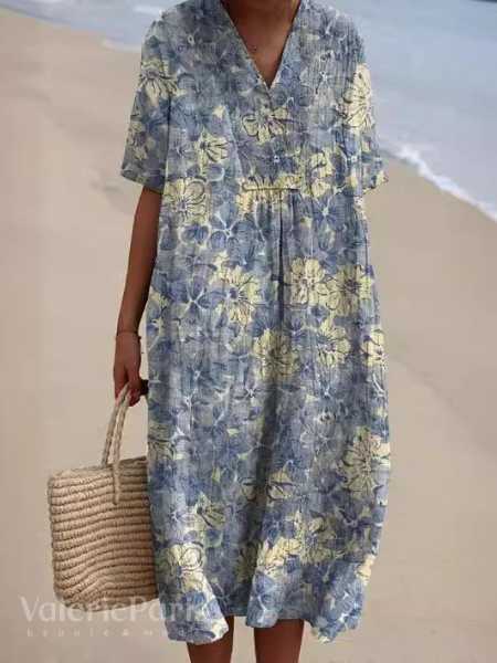 Pascale - Robe en coton - Respirant, Imprimé floral raffiné - Femme