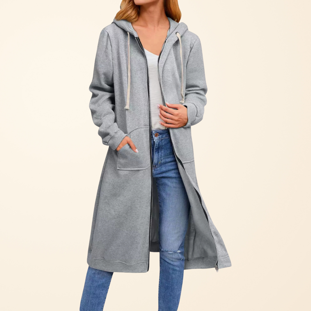Camille - Cardigan Élégant Zippé Oversize à Capuche