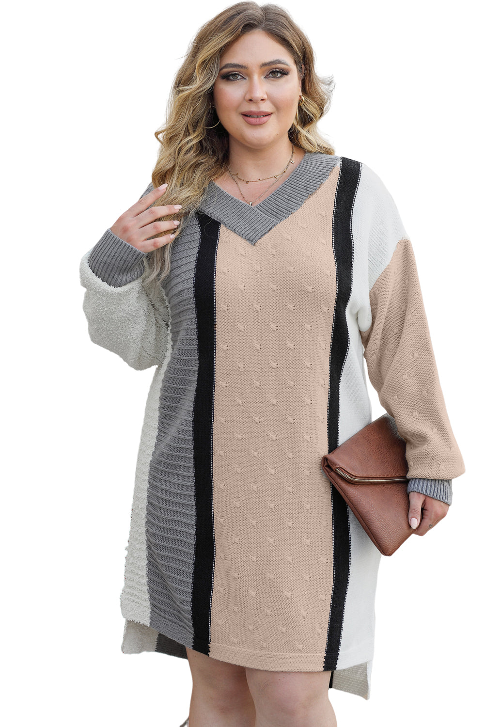 Laurence - Robe pull oversize - Bouclé, Blocs de couleurs, Femme