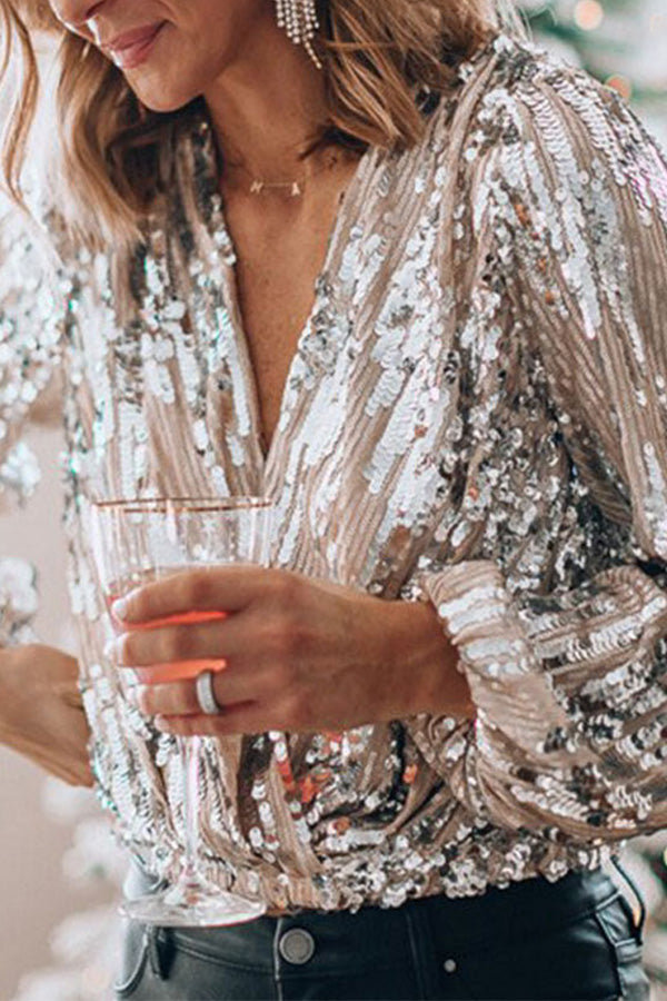Blouse Femme À Paillettes Manches Longues - Nicole