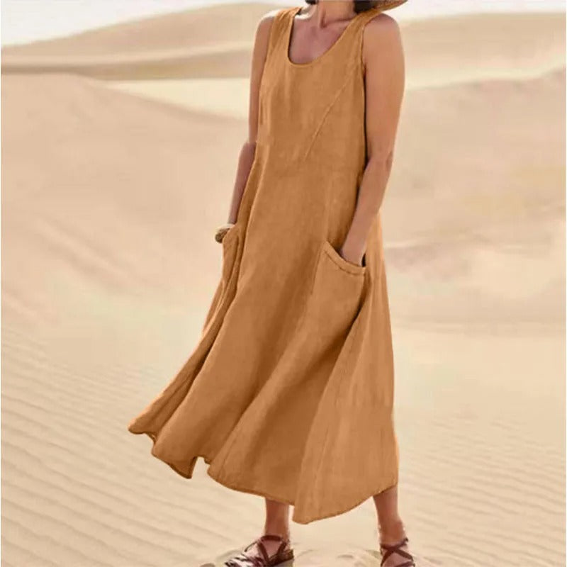 Séverine - Robe Lin Sans Manches Longue Femme