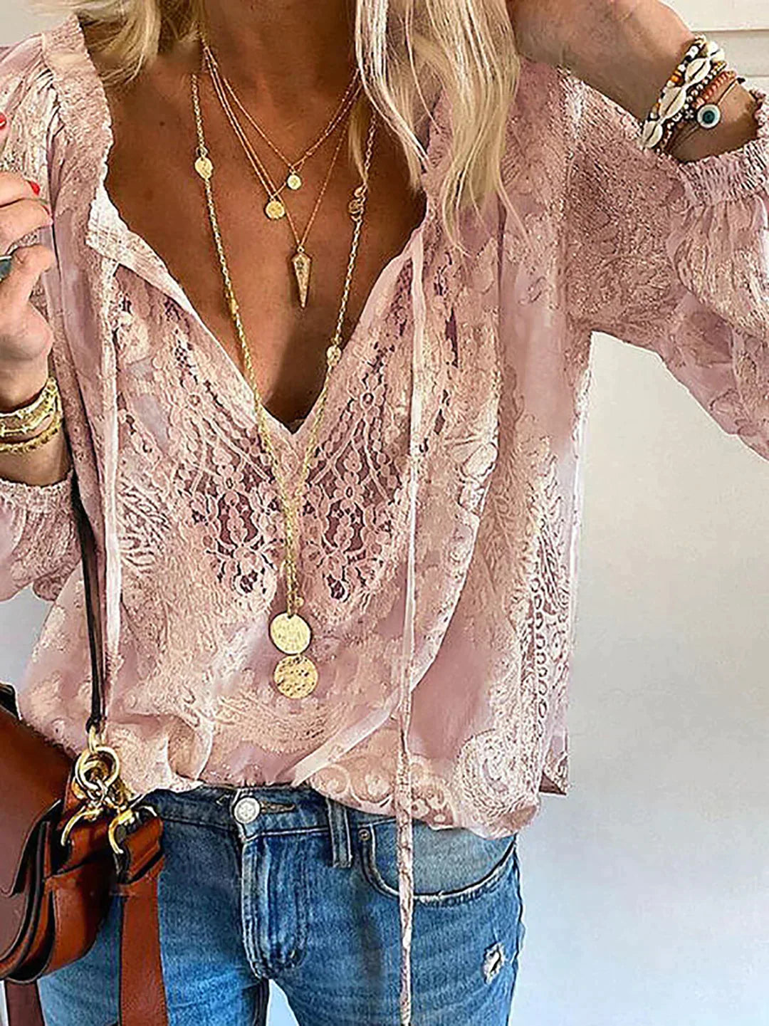 Blouse Femme En Dentelle Col V Bohème - Dominique