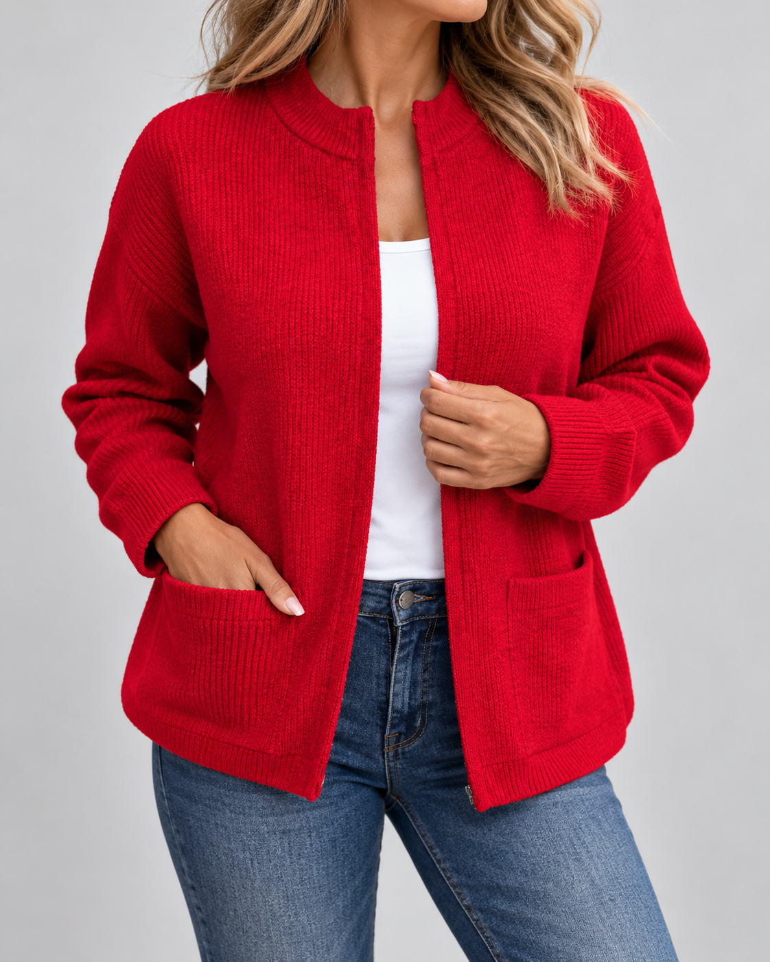 Isabelle - Cardigan Élégant Zippé à Poches