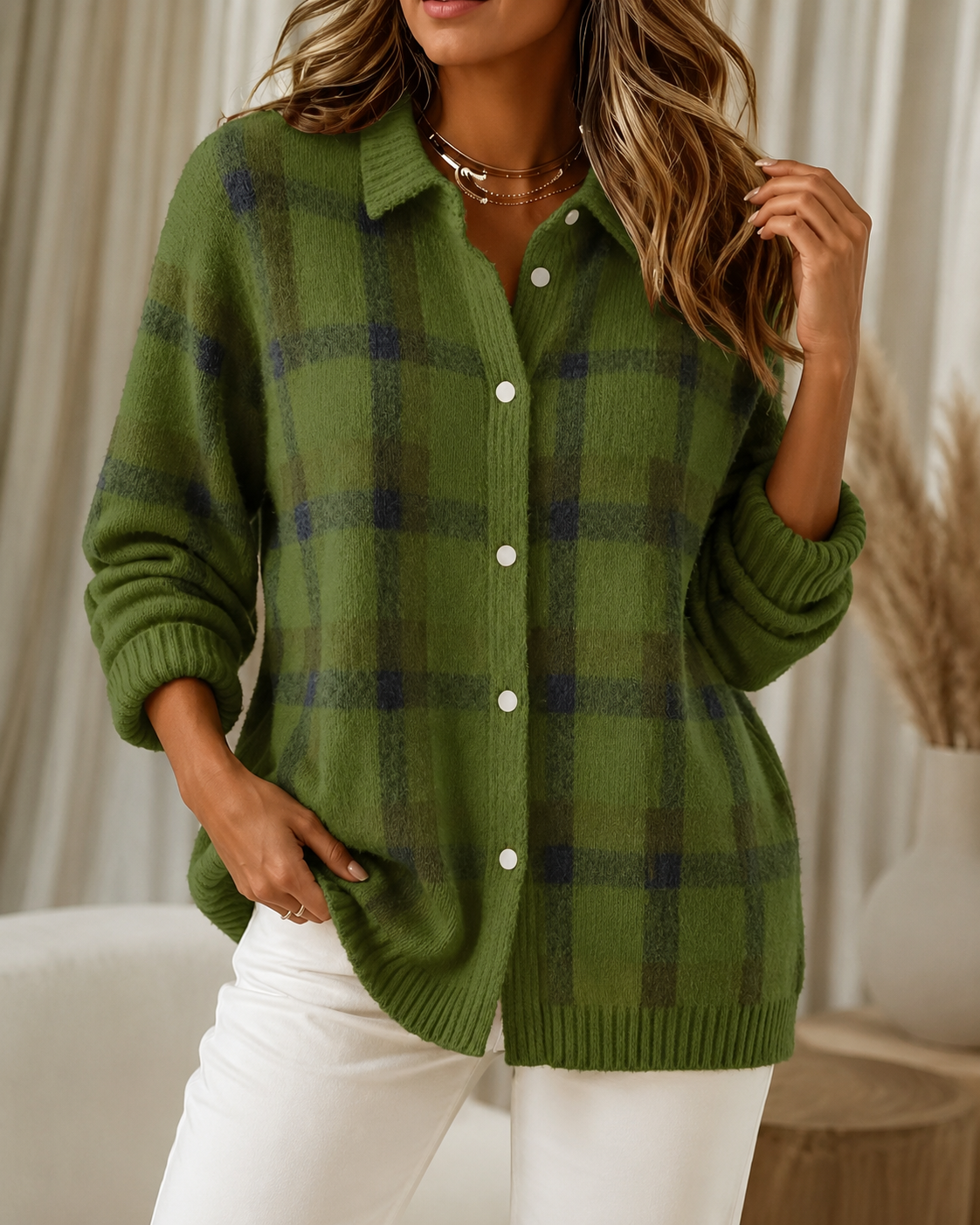 Nathalie - Cardigan Chic Carreaux Grosse Maille