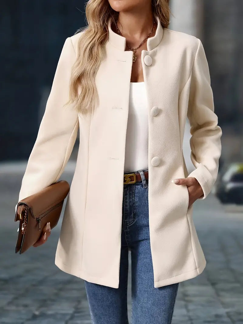 Isabelle - Veste Élégante Boutonnée Col Montant