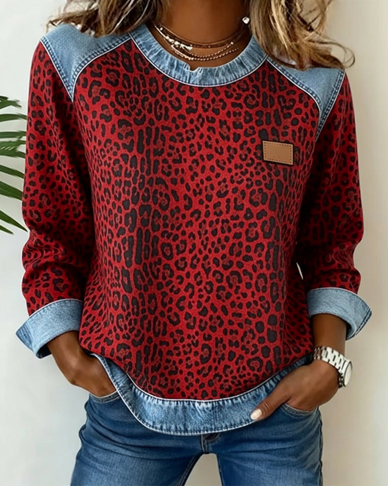 Karine - Pull Chic Léopard Patchwork