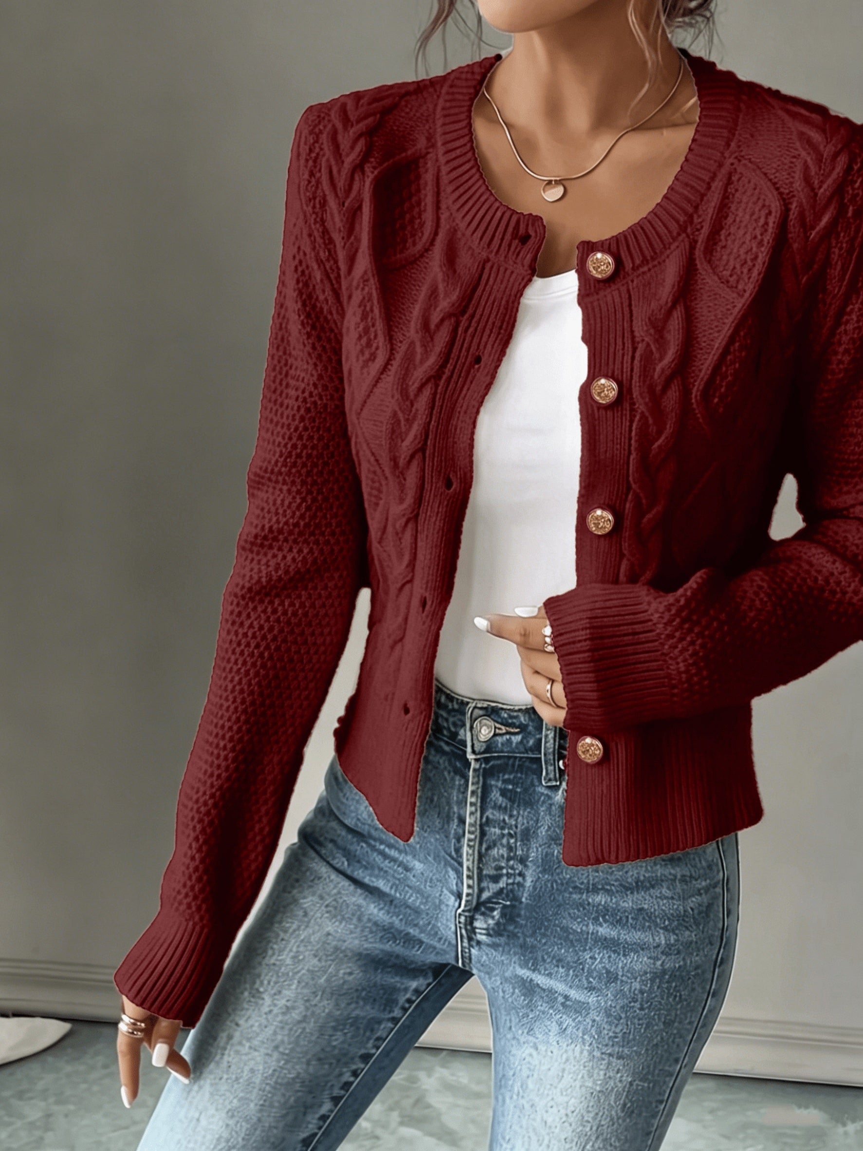 Christine - Cardigan Élégant Torsadé Boutonné