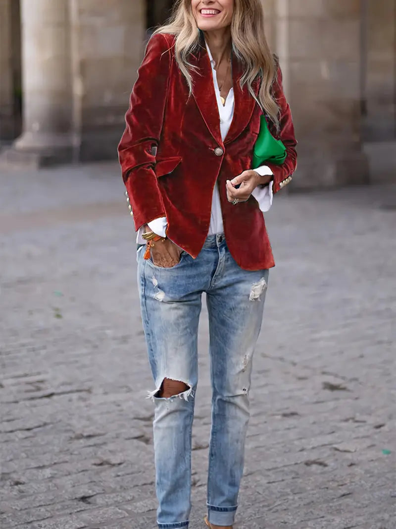 Isabelle - Blazer Élégant Velours Boutons