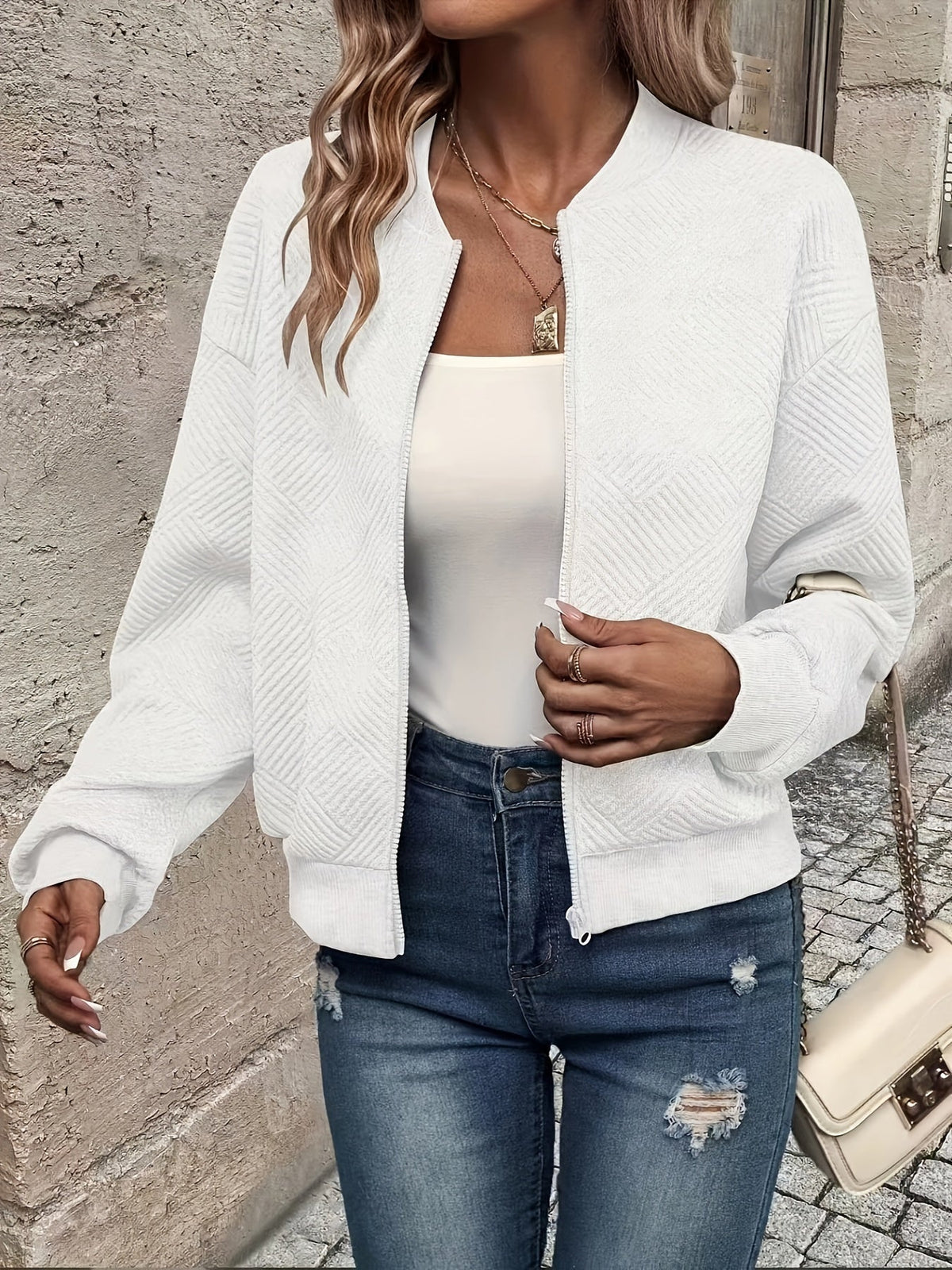 Sylvie - Veste Élégante Zippée Texturée