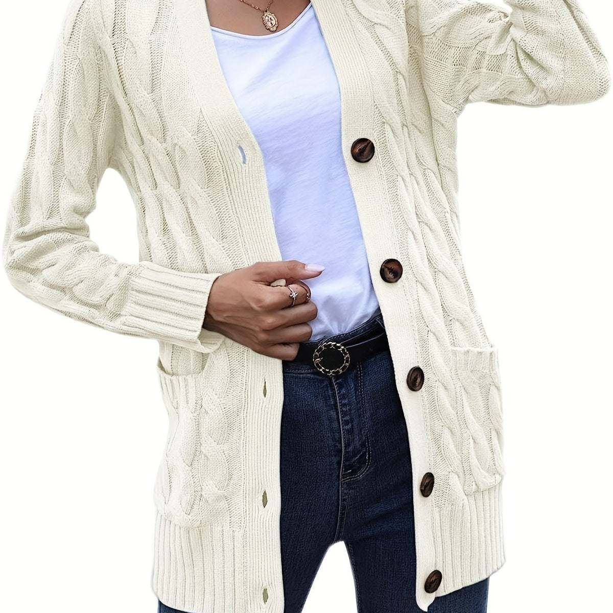 Aurélie - Cardigan Élégant Torsadé Maille Épaisse