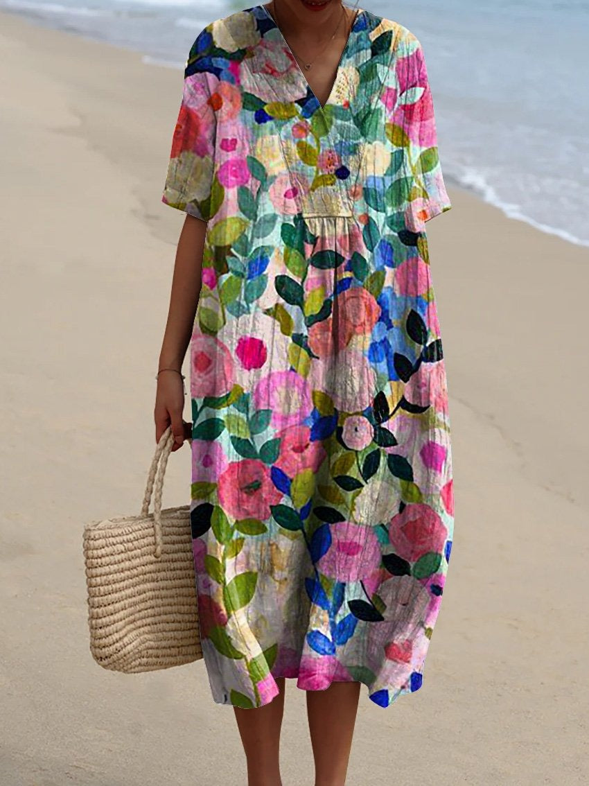 Pascale - Robe en coton - Respirant, Imprimé floral raffiné - Femme