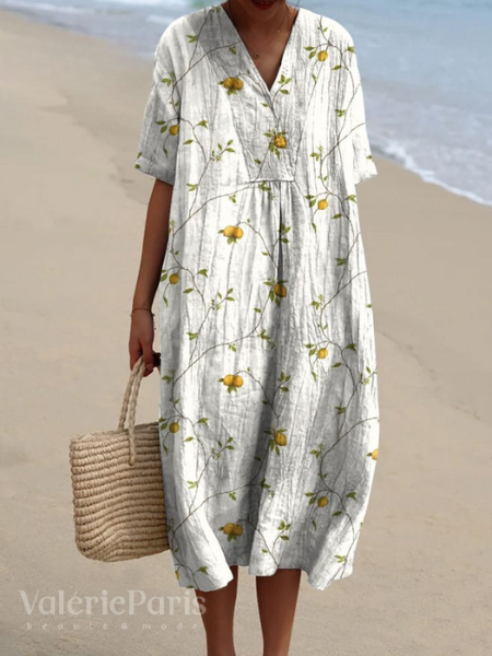 Pascale - Robe en coton - Respirant, Imprimé floral raffiné - Femme