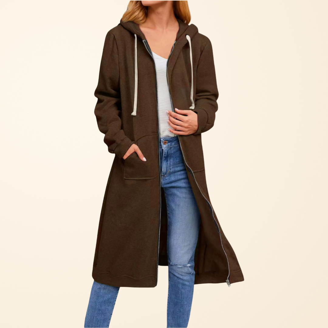 Camille - Cardigan Élégant Zippé Oversize à Capuche