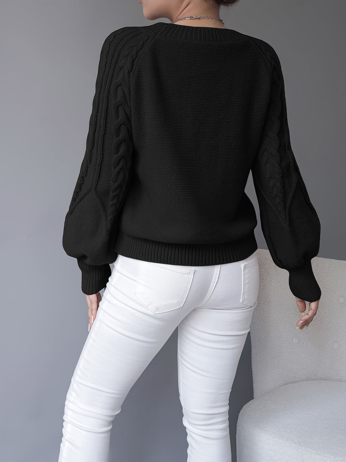 Nathalie - Pull Élégant Torsadé Manches Bouffantes