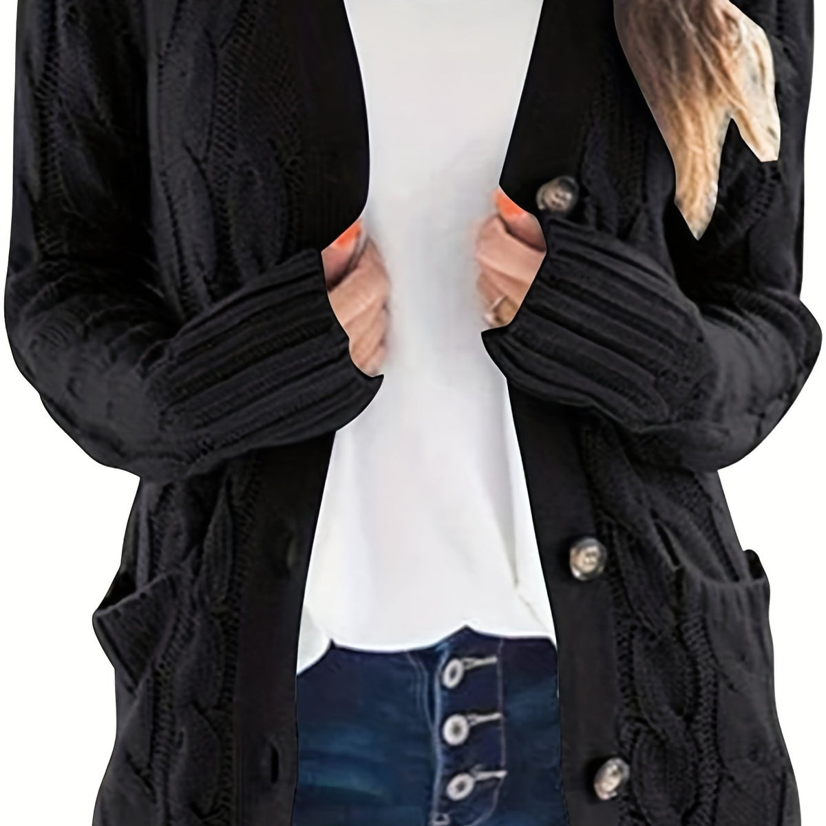 Aurélie - Cardigan Élégant Torsadé Maille Épaisse
