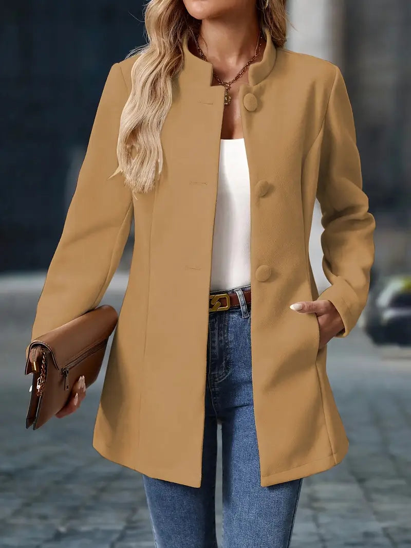 Isabelle - Veste Élégante Boutonnée Col Montant