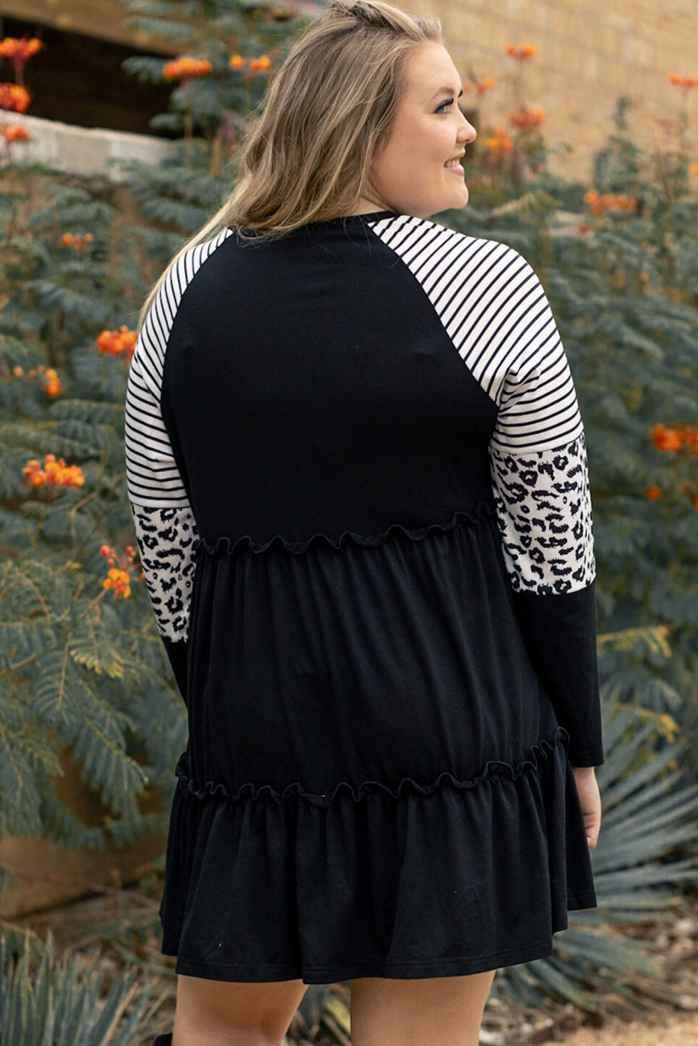 Brigitte - Robe oversize - Manches imprimé léopard, Volants, Femme