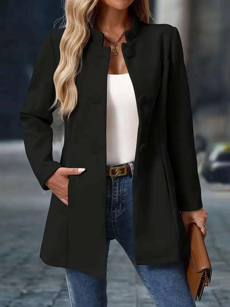 Isabelle - Veste Élégante Boutonnée Col Montant
