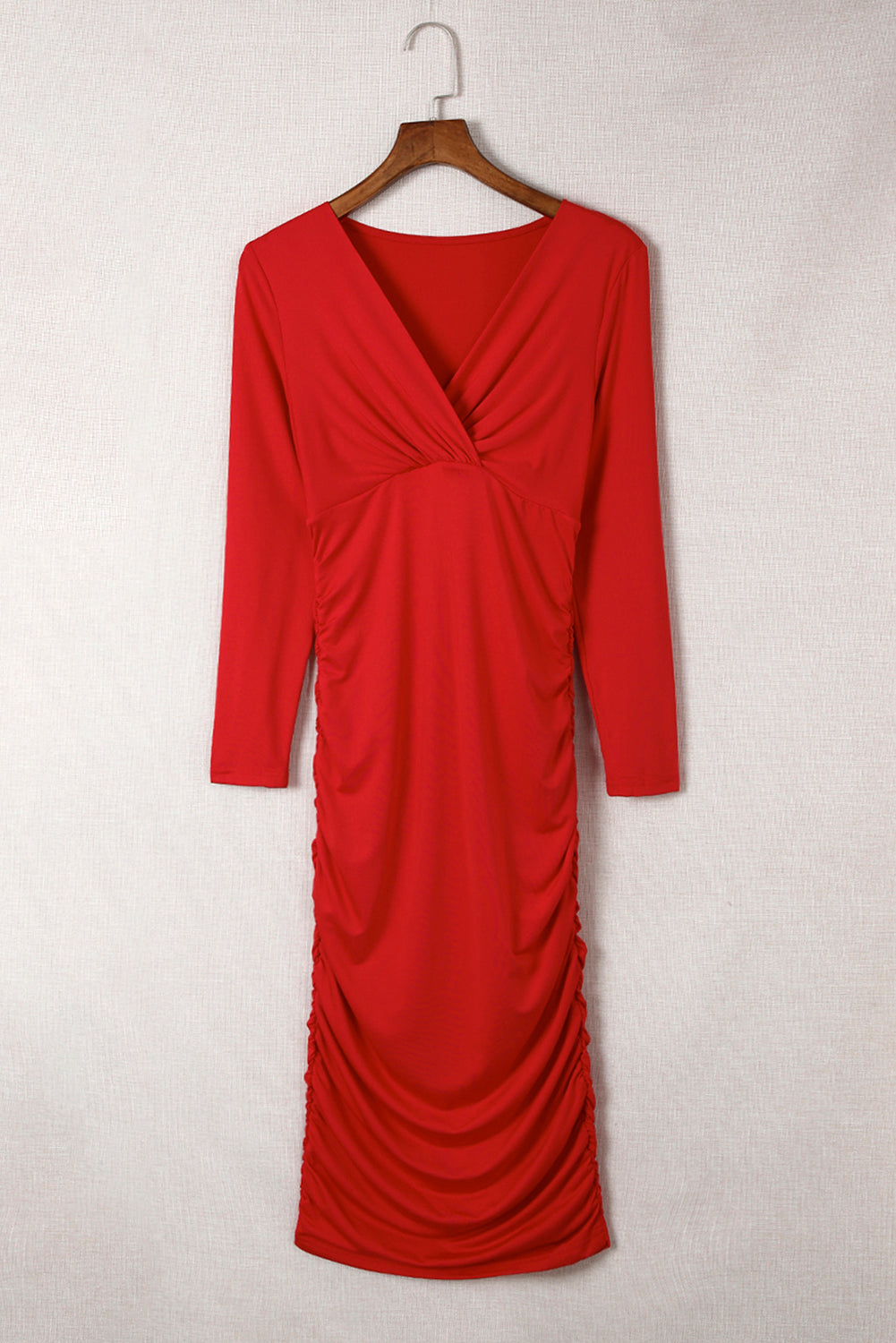 Amandine - Robe longue moulante - Col V froncé, Coupe portefeuille, Femme