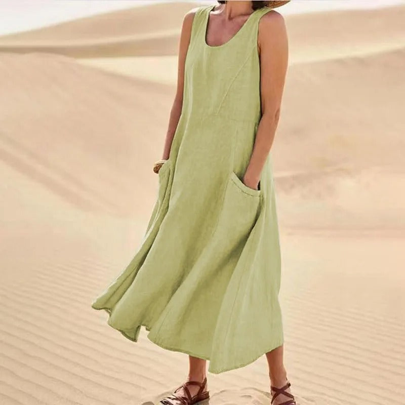 Séverine - Robe Lin Sans Manches Longue Femme