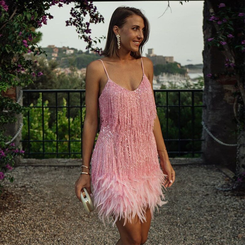 Valérie - Robe Mini Plumes