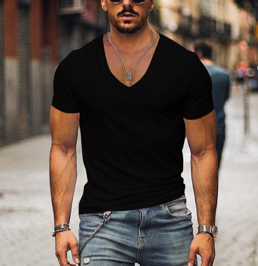 Thierry - T-shirt Homme Slim Fit Col V Manches Courtes