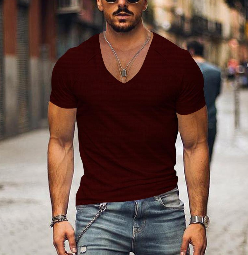 Thierry - T-shirt Homme Slim Fit Col V Manches Courtes